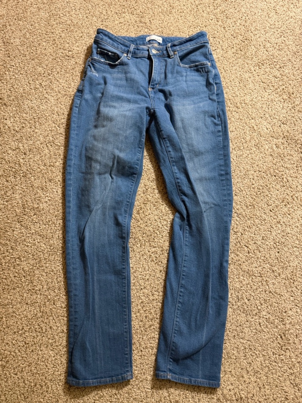LOFT The Girlfriend Mid Blue Straight-Leg Jeans